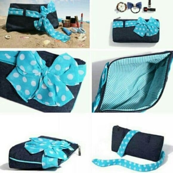 NEW Mary Kay The Weekender Collection Blue Jean Ribbon Travel Make Up Bag Twee - Picture 5 of 5